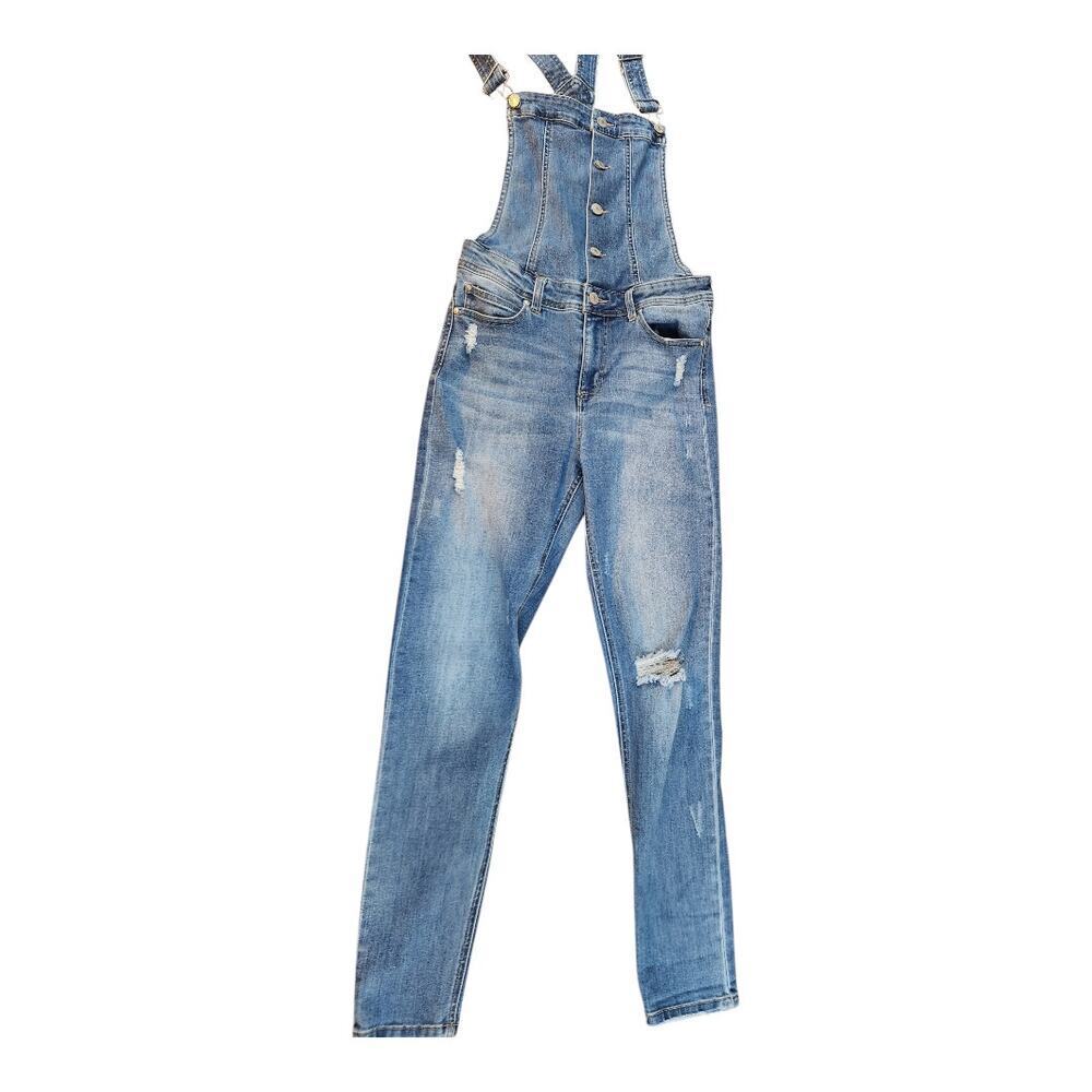 Sky & Sparrow womens sz 9 denim overalls distressed med wash